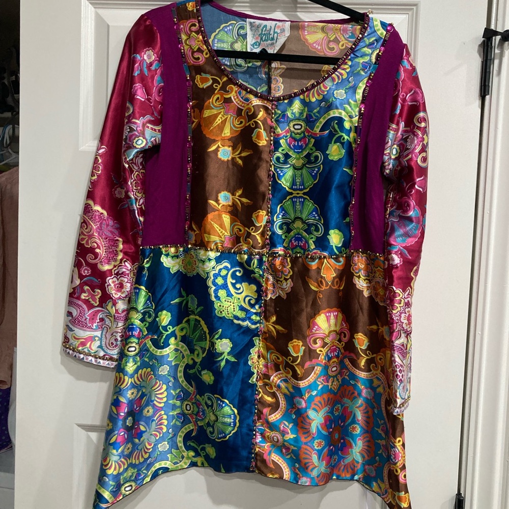 Vibrant Multicolor Patchwork Tunic Top - image 1